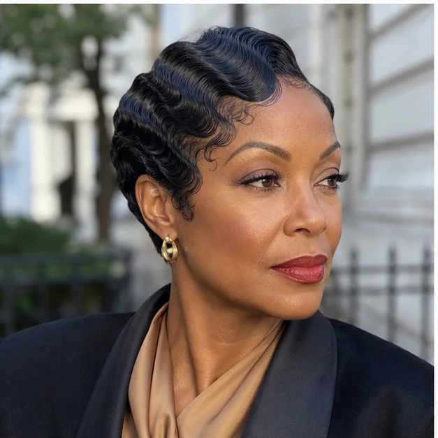 Black woman with finger waves and softly styled baby hairs