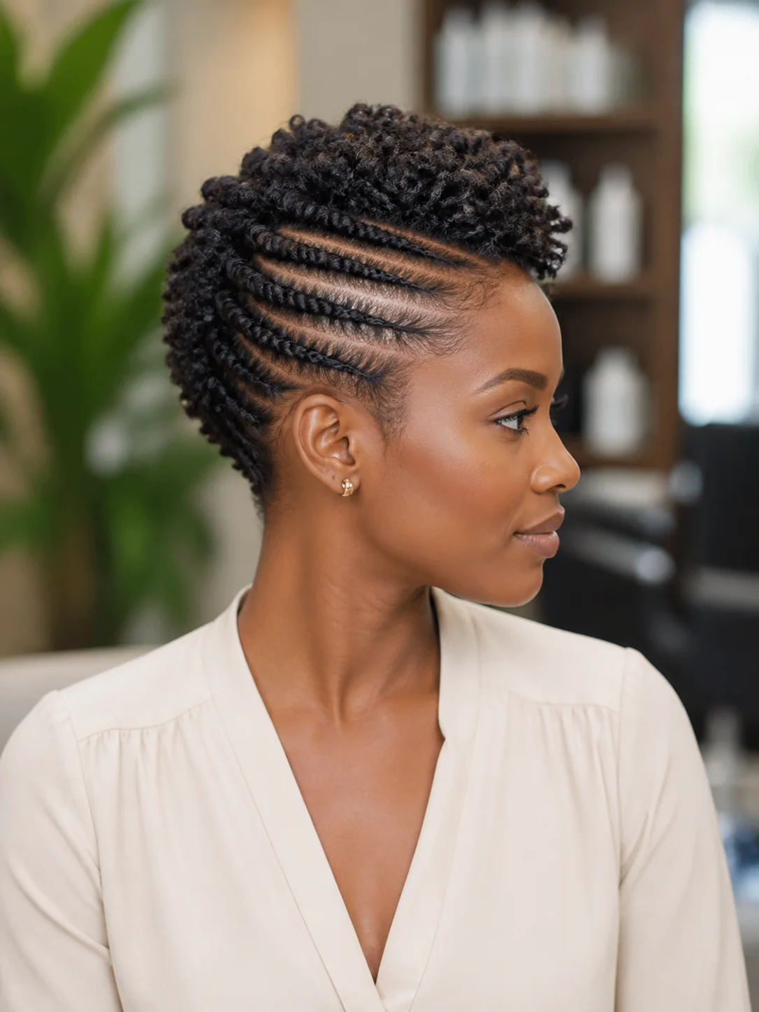 Flat twists with a short coily crown