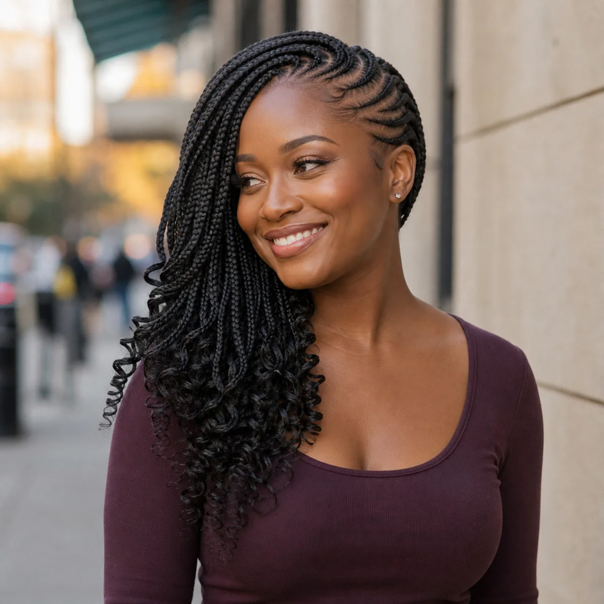 Flip-over Fulani braids with flexible crown volume