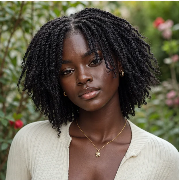 Black woman with fluffy lived-in mini twists