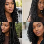 Collage of four French curl braid styles on Black women