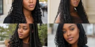 Collage of four French curl braid styles on Black women