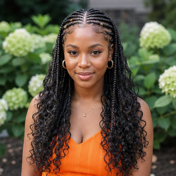 Black woman with Fulani inspired boho braids and curls