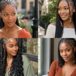 Collage of four Fulani braid styles on Black women