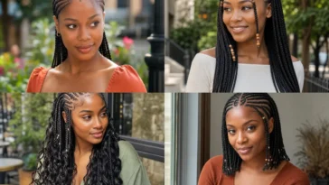 Collage of four Fulani braid styles on Black women