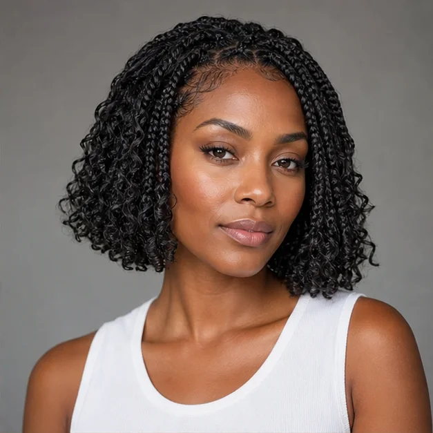 Black woman with a goddess braided bob