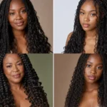 Collage of four goddess braid hairstyles on Black women
