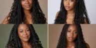 Collage of four goddess braid hairstyles on Black women
