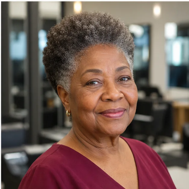 Black woman wearing a softly grown-out tapered Afro