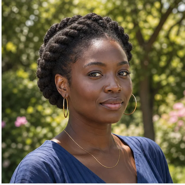 Black woman with a halo twist and loose natural edges