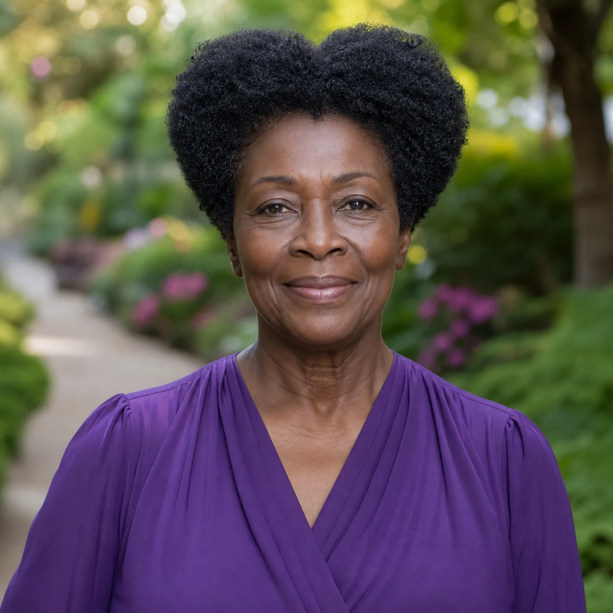Black woman with a heart-shaped tapered Afro haircut