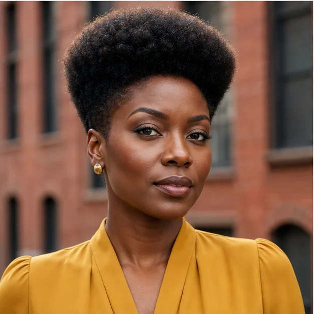 Black woman with a high tapered Afro and sculpted crown height