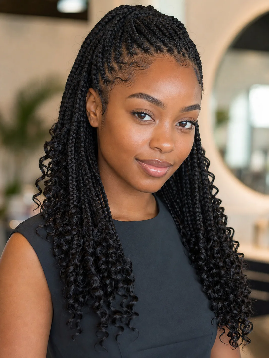Knotless French curl braids with flat flexible roots