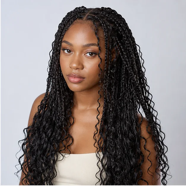 Black woman with knotless goddess braids