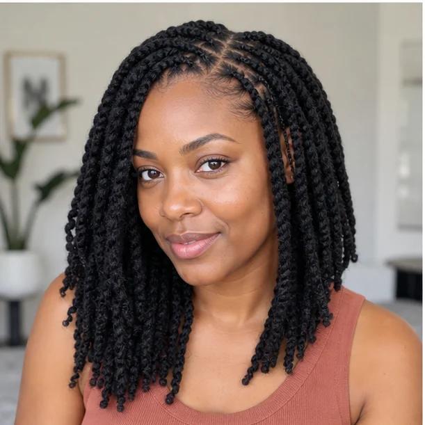 Black woman with knotless Marley twists