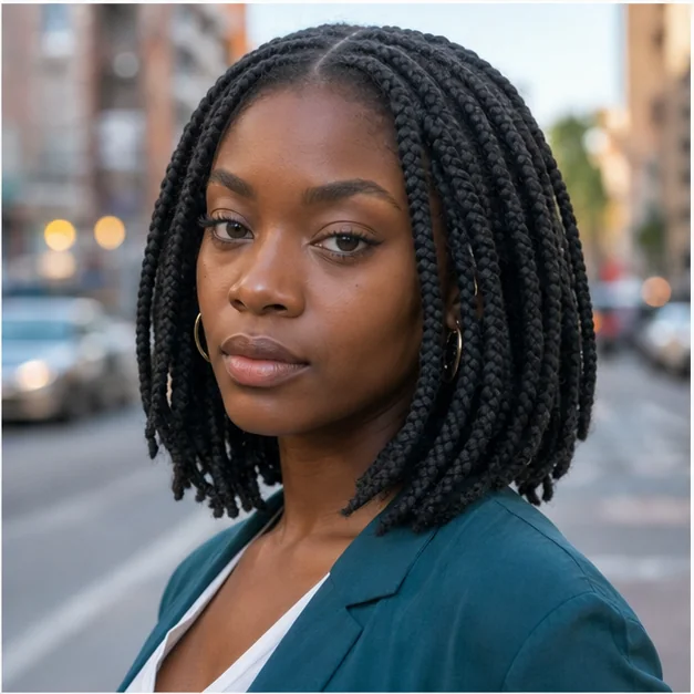 Black woman with large lightweight knotless braids