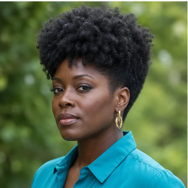 Black woman with a long-crown tapered Afro haircut