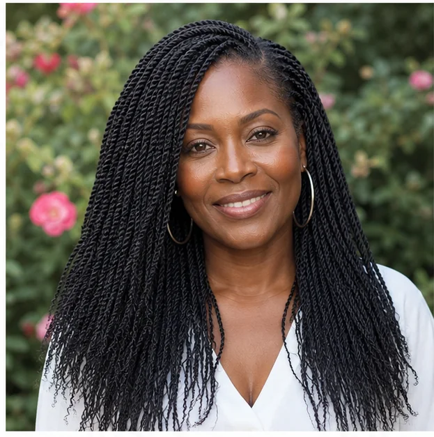 Black woman with long flowing mini twists