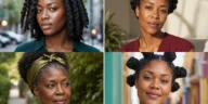 Collage of four Black women wearing distinct low-tension protective hairstyles on natural hair