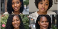 Collage of four mini twists hairstyles on Black women