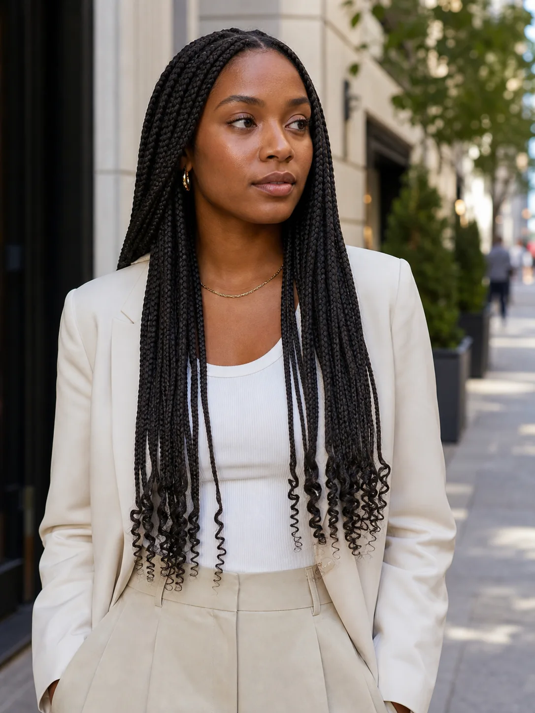 French curl braids with restrained curled tips
