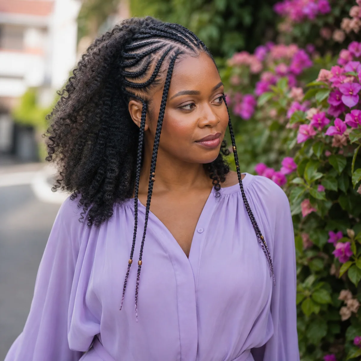 Fulani braids blended with loose natural curls