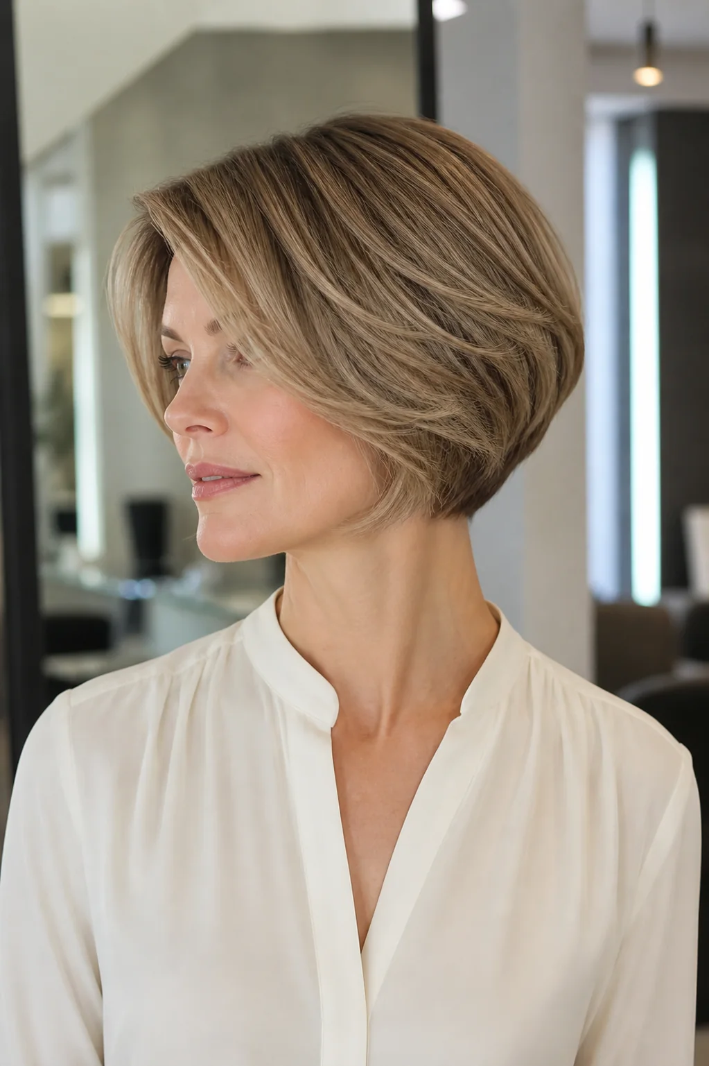 Polished short bob with sculpted nape