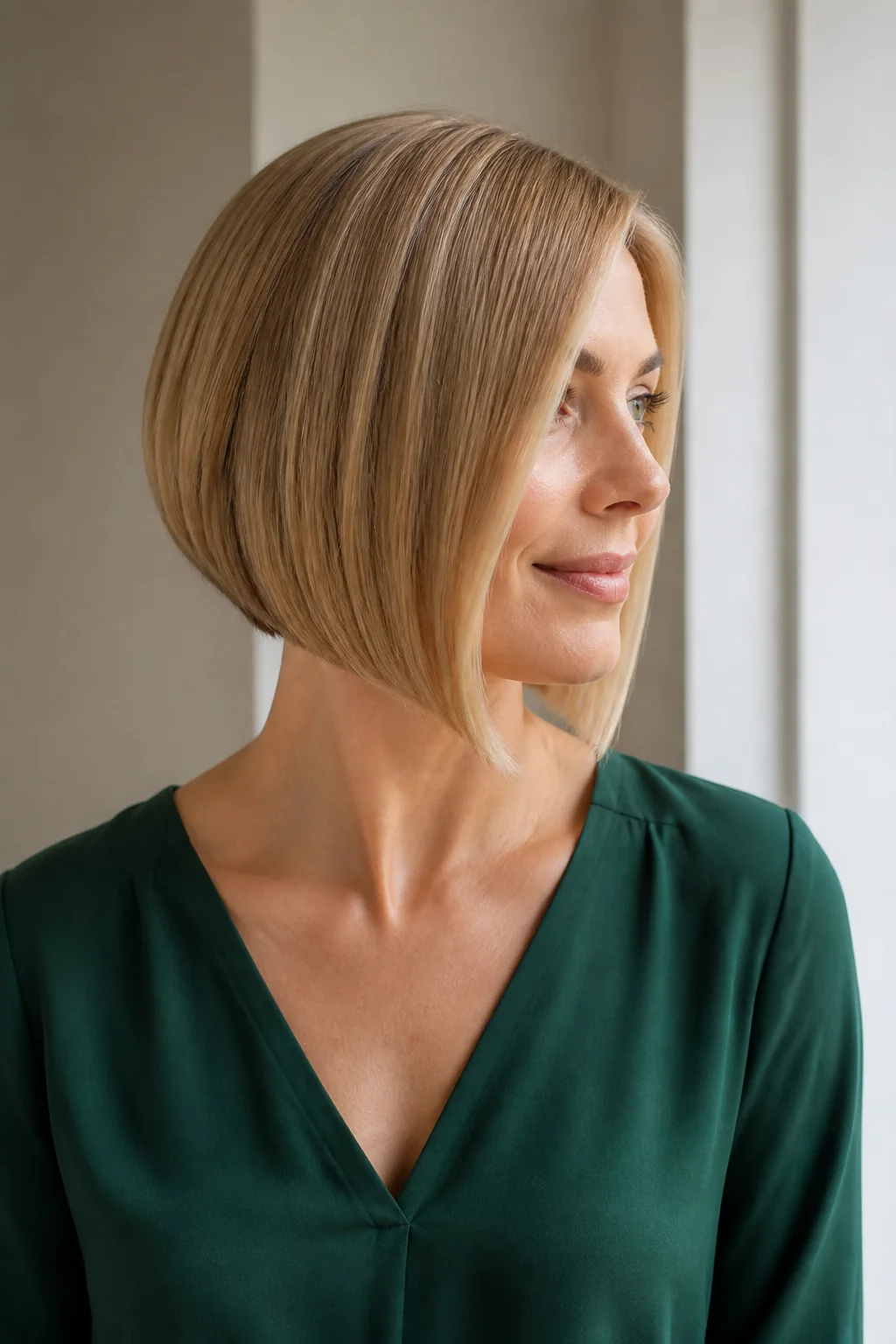 Short bob with curtain bangs