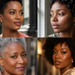 Collage of four short natural hairstyles on Black women
