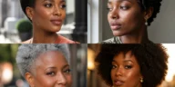 Collage of four short natural hairstyles on Black women