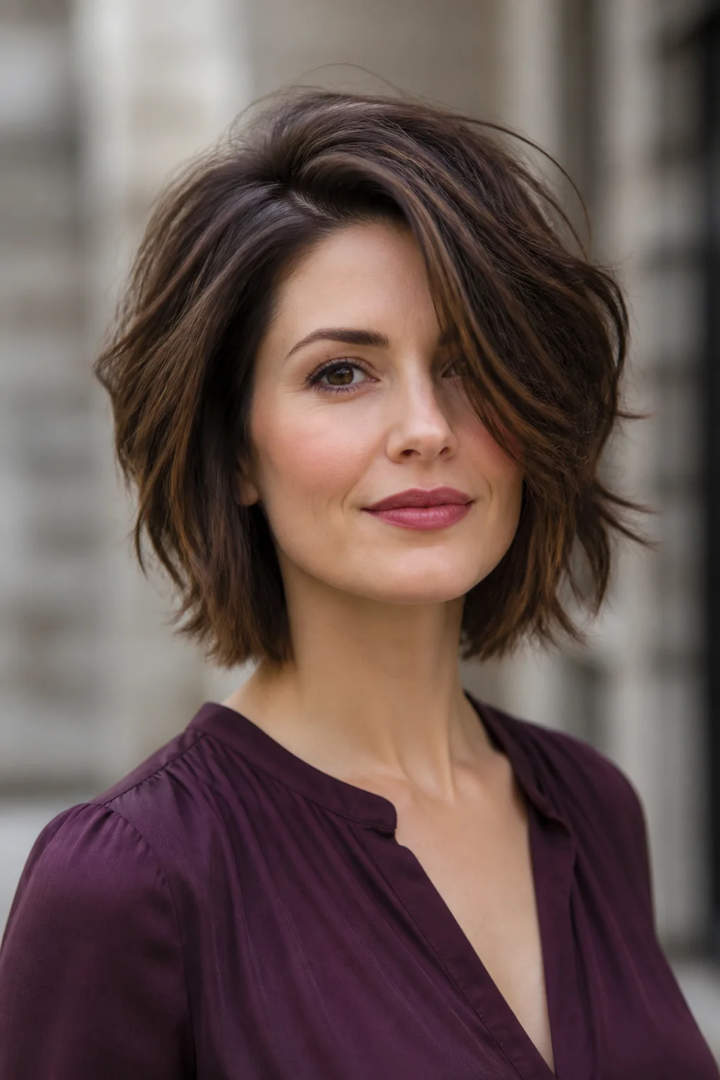 short shag dark brunette volume