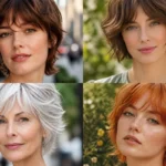 Collage of four short shag haircuts with soft texture and movement
