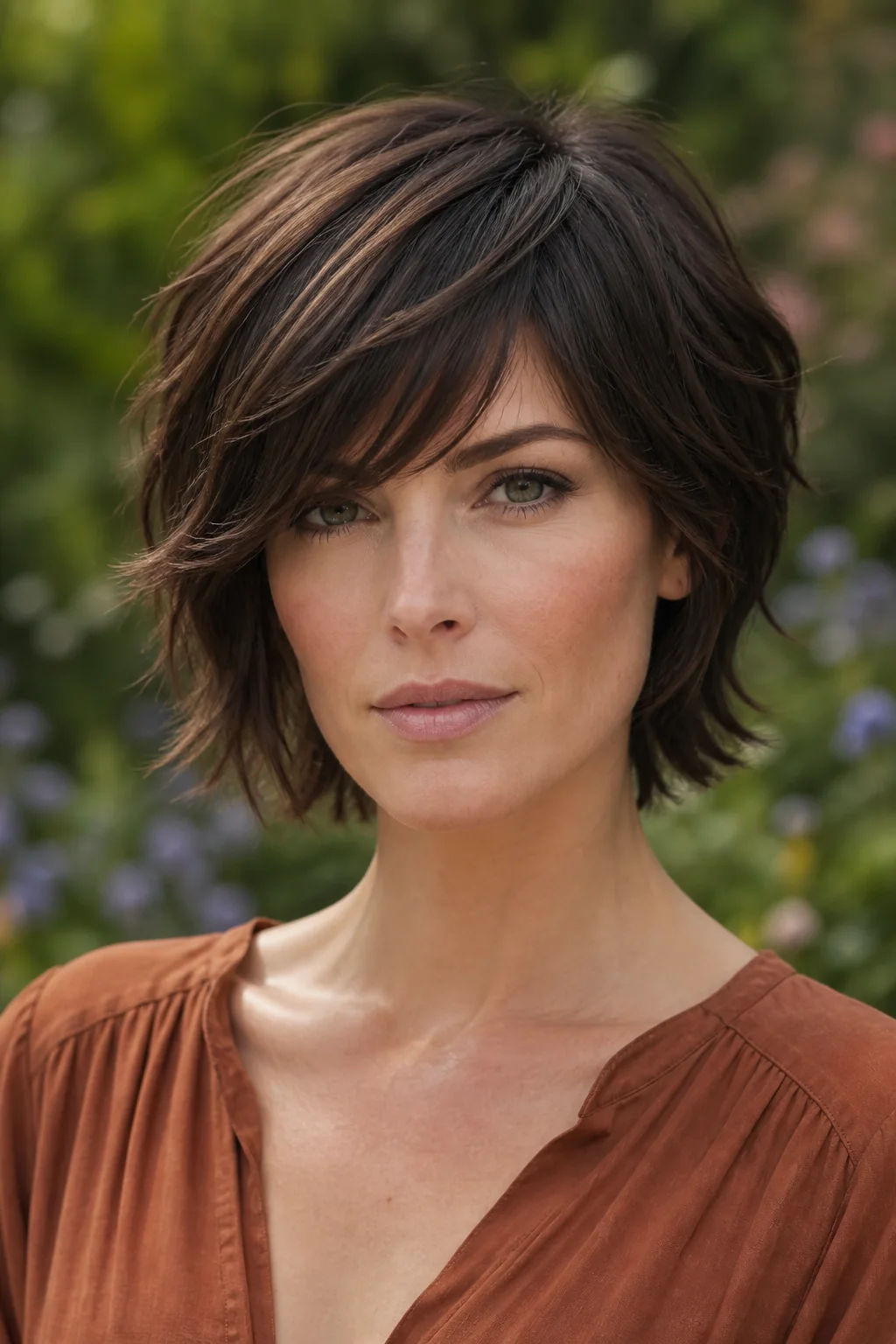 short shag long side bangs