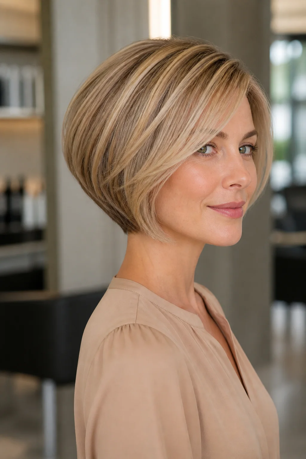 Short stacked bob haircut