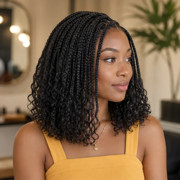Black woman with shoulder length boho braids