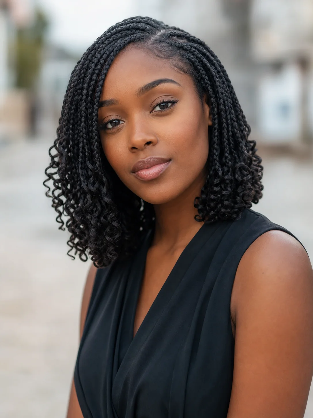 Shoulder-length French curl braids with soft ends