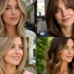 Collage of four shoulder-length layered haircuts