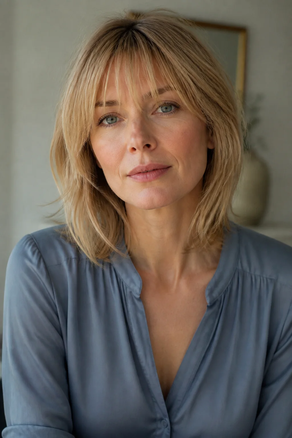 Shoulder-length layers with wispy fringe