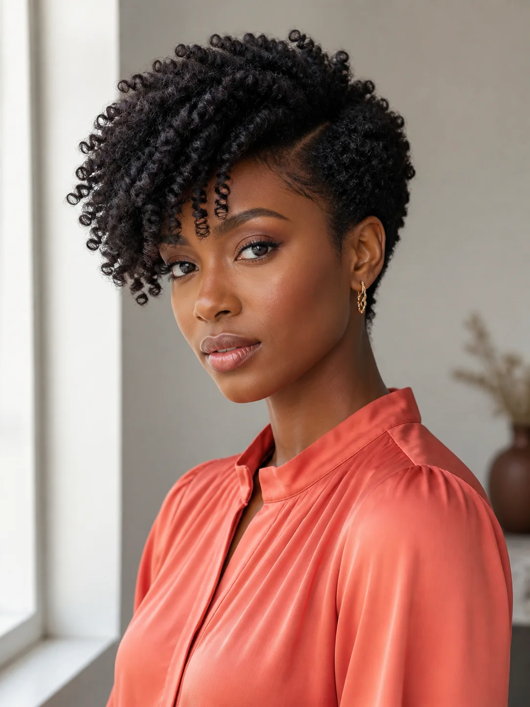 Side-parted coil-out on short natural hair