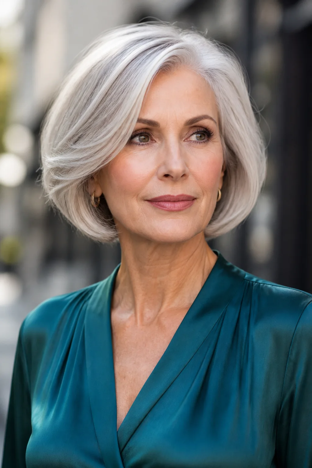 Silver short bob for woman over 50