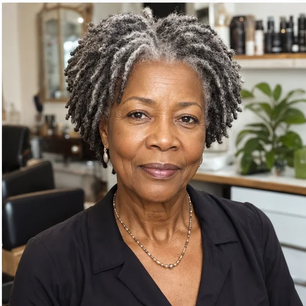 Mature Black woman with short salt and pepper locs