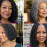Collage of four elegant Sisterlocks hairstyles on Black women over 50