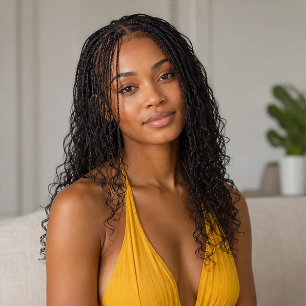 Black woman with small airy boho braids