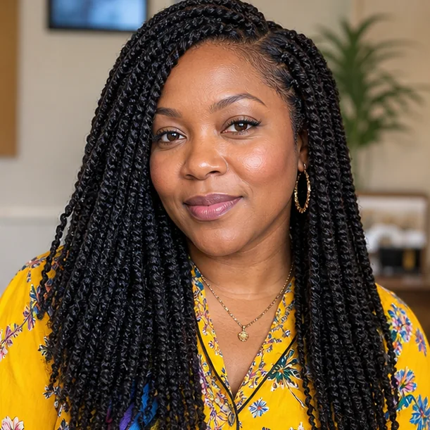 Black woman with small defined Marley twists