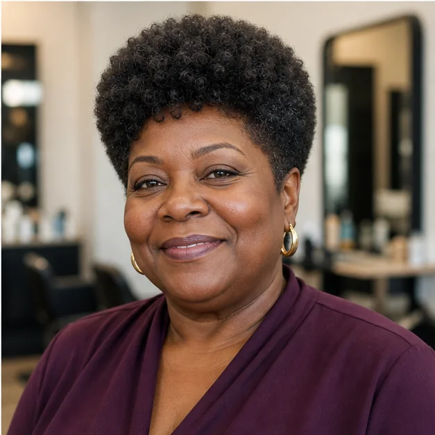 Black woman with a soft tapered Afro haircut on 4C hair