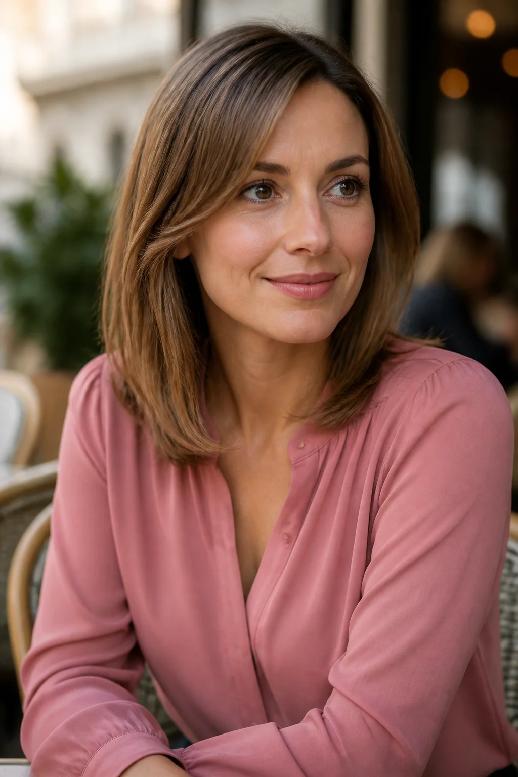 Soft-blunt shoulder-length layers