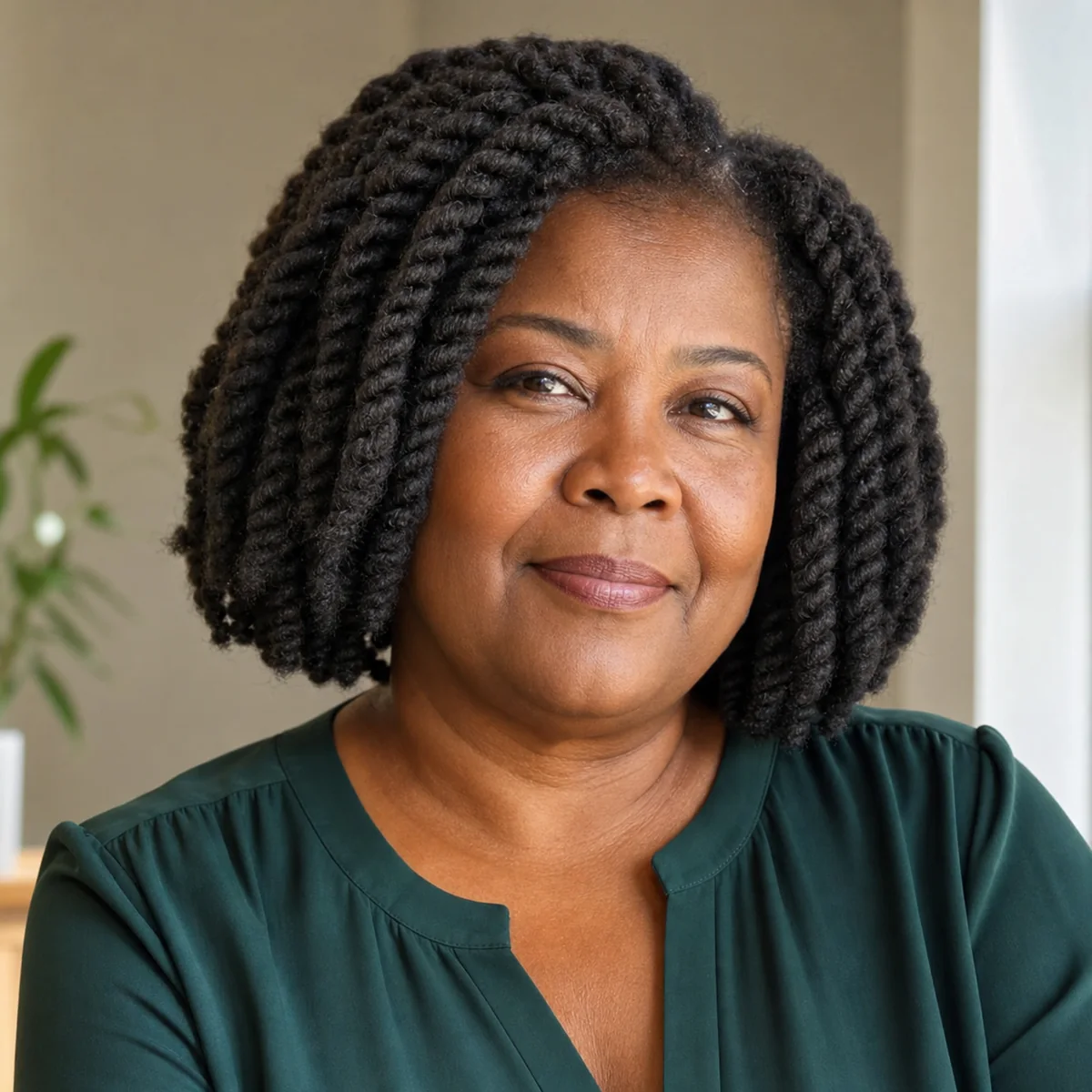 Black woman wearing a lightweight Marley twist bob