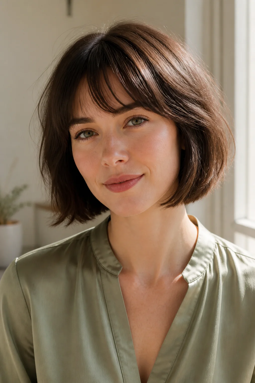 Soft short bob with wispy bangs
