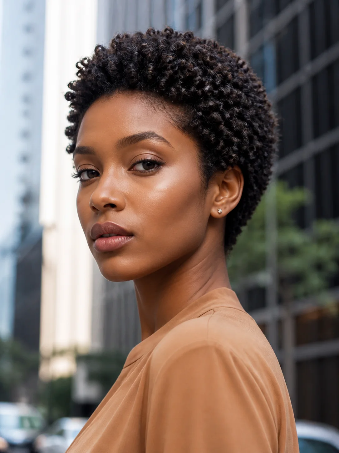 Defined sponge coils on short natural hair