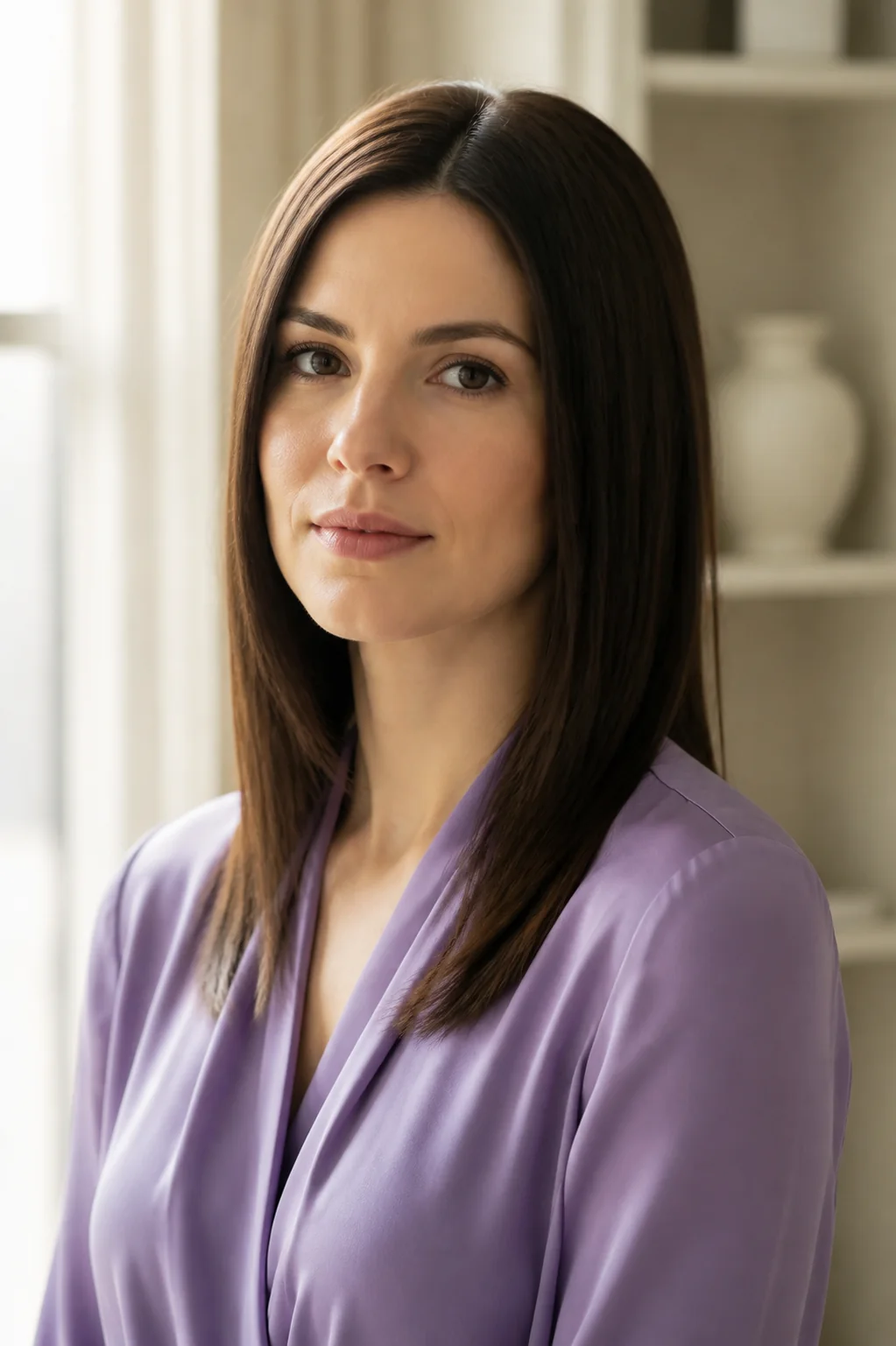 Straight shoulder-length hair with invisible layers
